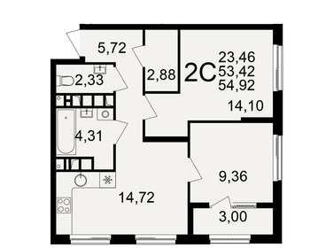 Квартира 54,9 м², 2-комнатная - изображение 1