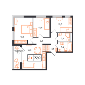 Квартира 77 м², 3-комнатная - изображение 1