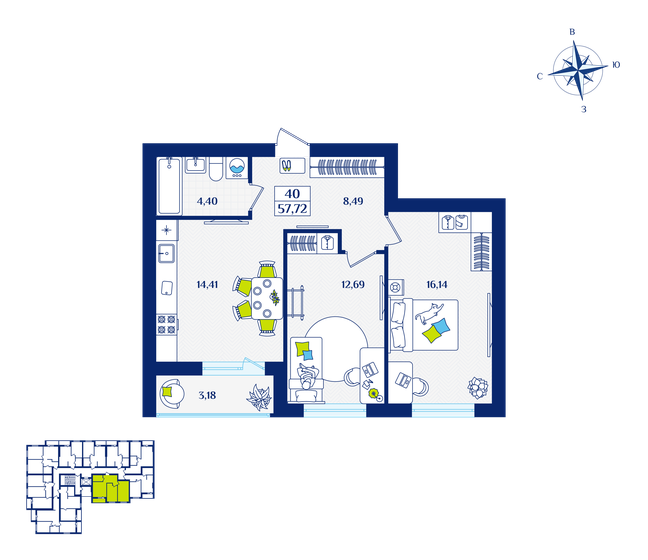 51,9 м², 2-комнатная квартира 8 148 490 ₽ - изображение 51