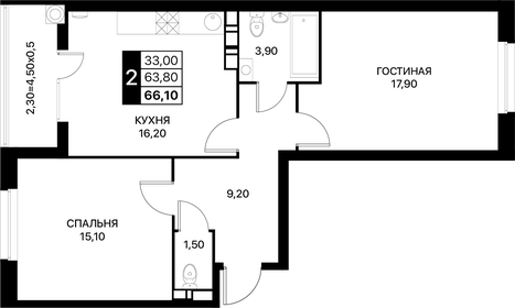 Квартира 66,1 м², 2-комнатная - изображение 1