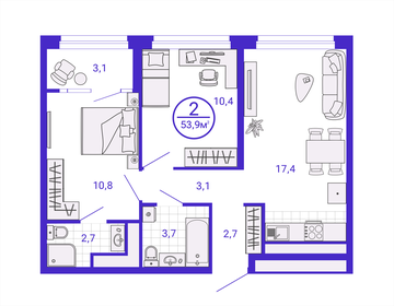 Квартира 52,3 м², 2-комнатная - изображение 1