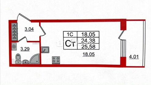 Квартира 24,4 м², студия - изображение 1
