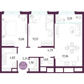 Квартира 58,7 м², 2-комнатная - изображение 1
