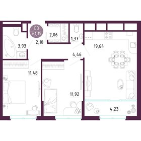 Квартира 61,2 м², 2-комнатная - изображение 1