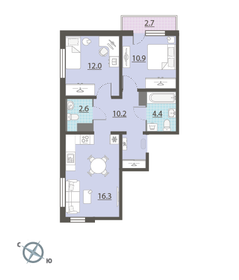 Квартира 57,2 м², 2-комнатная - изображение 2