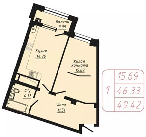 Квартира 49,4 м², 1-комнатная - изображение 1