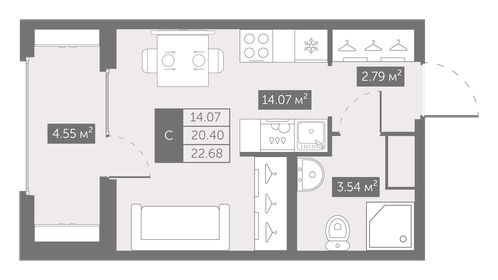 Квартира 22,7 м², студия - изображение 1