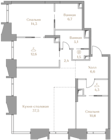 Квартира 101,8 м², 2-комнатная - изображение 1