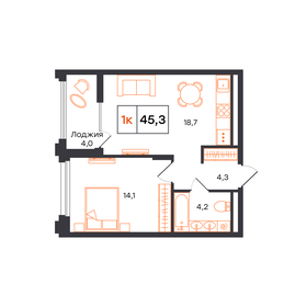 Квартира 45,3 м², 1-комнатная - изображение 1