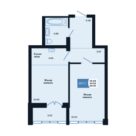 Квартира 46,4 м², 2-комнатная - изображение 1