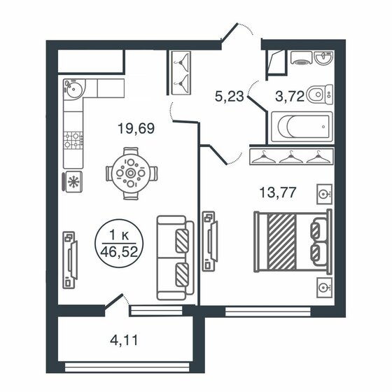 46,5 м², 1-комнатная квартира 5 512 620 ₽ - изображение 1