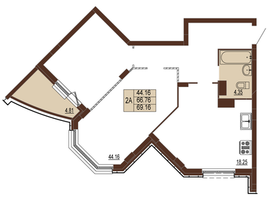 Квартира 69,2 м², 2-комнатная - изображение 1