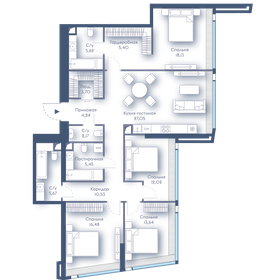 Квартира 130,1 м², 4-комнатная - изображение 1