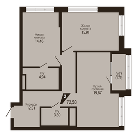 Квартира 72,6 м², 2-комнатная - изображение 2
