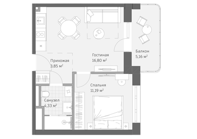 Квартира 41,3 м², 2-комнатные - изображение 1