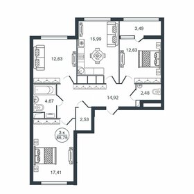 Квартира 86,8 м², 3-комнатная - изображение 1