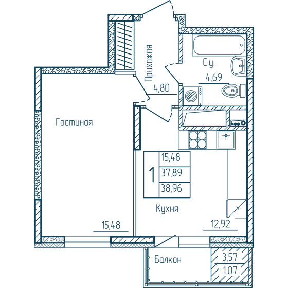 38,9 м², 1-комнатная квартира 5 594 400 ₽ - изображение 21