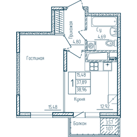 Квартира 39 м², 1-комнатная - изображение 1