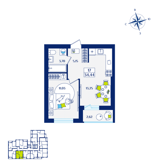28 м², 1-комнатная квартира 4 506 390 ₽ - изображение 31