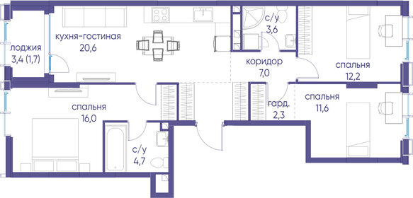 Квартира 79,4 м², 3-комнатная - изображение 2