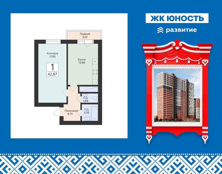 42,2 м², 1-комнатная квартира 9 001 304 ₽ - изображение 37