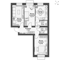 Квартира 65,8 м², 3-комнатная - изображение 2