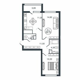 Квартира 59,8 м², 2-комнатная - изображение 1