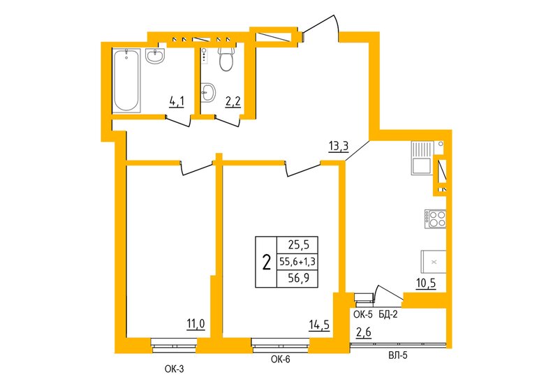 32,8 м², 2-комнатная квартира 7 982 800 ₽ - изображение 48