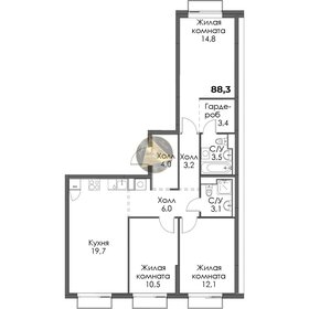 Квартира 88,3 м², 3-комнатная - изображение 1