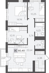 Квартира 80,4 м², 3-комнатная - изображение 1