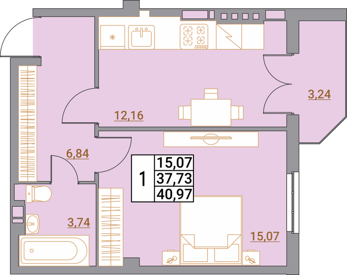 41,1 м², 1-комнатная квартира 3 901 650 ₽ - изображение 51
