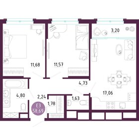 Квартира 58,7 м², 2-комнатная - изображение 1