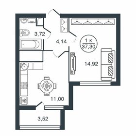 Квартира 37,3 м², 1-комнатная - изображение 1