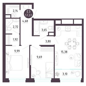 Квартира 57,1 м², 2-комнатная - изображение 1