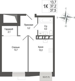 Квартира 37,2 м², 1-комнатная - изображение 1