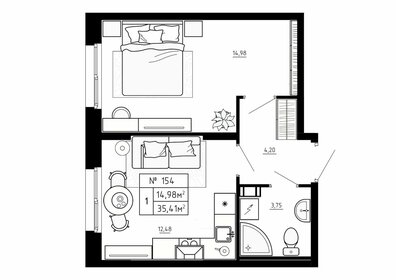 Квартира 35,4 м², 1-комнатная - изображение 1