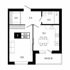 Квартира 45 м², 1-комнатная - изображение 3