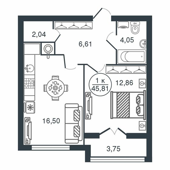45,4 м², 1-комнатная квартира 5 286 770 ₽ - изображение 25
