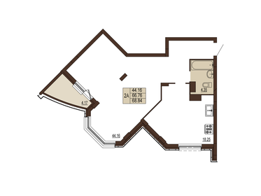 Квартира 68,8 м², 2-комнатная - изображение 1