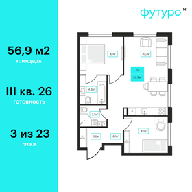 Квартира 56,9 м², 2-комнатная - изображение 1