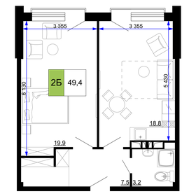 Квартира 49,4 м², 2-комнатные - изображение 1
