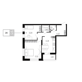 Квартира 58,4 м², 2-комнатная - изображение 1