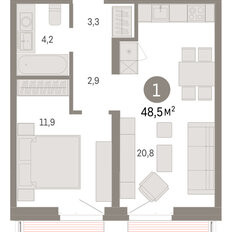 Квартира 48,5 м², 1-комнатная - изображение 3