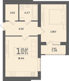 Квартира 49,4 м², 1-комнатная - изображение 1