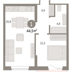 Квартира 44,5 м², 1-комнатная - изображение 3