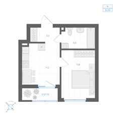 Квартира 32,4 м², 1-комнатная - изображение 2