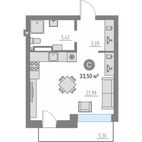 Квартира 33,4 м², студия - изображение 1