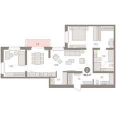 Квартира 96,5 м², 2-комнатная - изображение 3