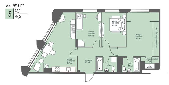 Квартира 91,7 м², 3-комнатная - изображение 1