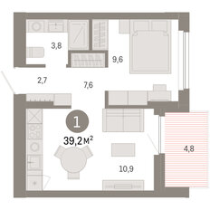 Квартира 39,2 м², 1-комнатная - изображение 3